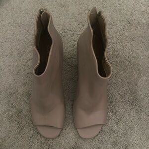 Beige with gold detail leather heel wedges peep toe